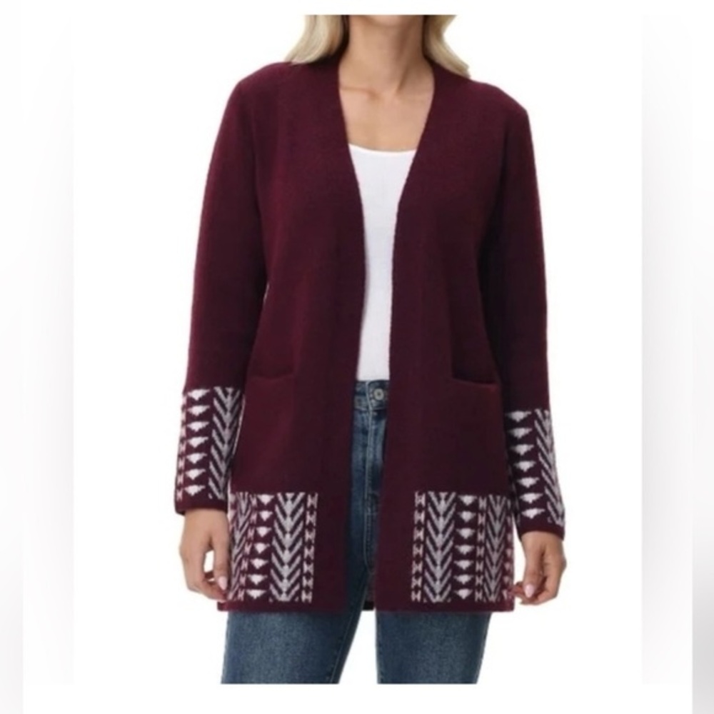 Frye Women's Burgundy Cardigan with White Accents